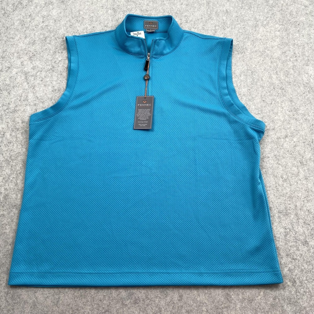 Fennec Sweater Vest Mens Large Turquoise Blue 1/4 Zip Waffle Knit Lightweight